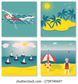 Seascapes, symbols of the sea. Set of vector illustrations