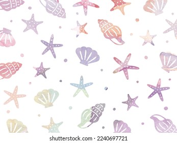 Seashell background painted in watercolor.