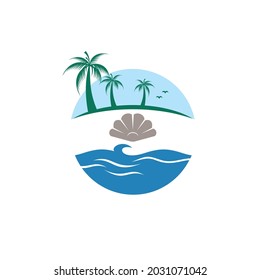 seashell and beach illustration, vector art.