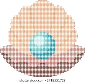 Concha com uma pérola azul feita de pequenos pontos no círculo abstrato de fundo branco