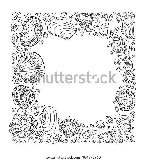 Seashell Border Frame Ocean Pattern Vector Stock Vektorgrafik