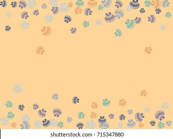 Seashell border vector illustration. Mollusk conch, pearl scallop, bivalve shellfish, underwater object, aquatic nature card seashell frame template. Marine or oceanic sea shell border.