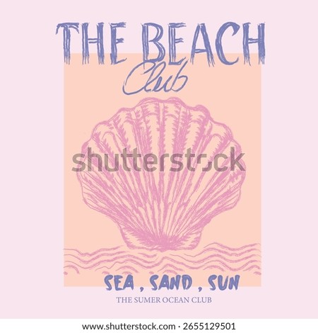 Seashell brush line drawing. Sea you at the beach. Beach modern abstract art. the beach club. Seashell vintage artwork. summer t shirt design. women's vector design
