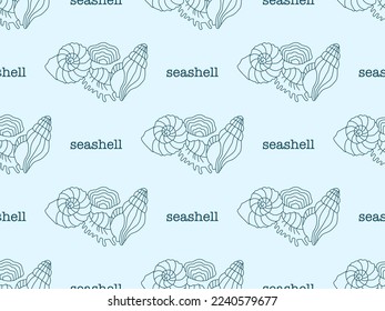 Seashell cartoon character seamless pattern on blue background