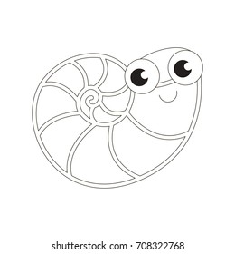 Seashell cartoon. Outlined illustration with thin line black stroke