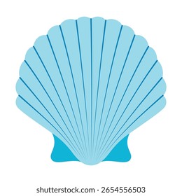 seashell in closeup vector isolated on white, wavy shell in flat style, cartoon scallop shell, natural organism