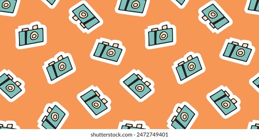 a seashell. cola. rest. palm tree. swimsuit. sink. sea. beach. Doodle. the sun. flowers. ice cream. seamless pattern. pattern. postcard. pattern. example. retro-style colors. seamless. fruits. 