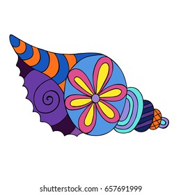  Seashell colorful doodle with abstract pattern. Vector illustration. Hand drawn zentangle. Ornamental pattern for print, poster and t-shirt design. Made by trace from sketch.