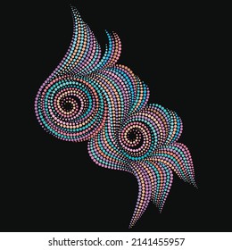 Seashell - a colorful pattern of dots. Traditional ethnic ornament. Object isolated on black background. Vector print.	
