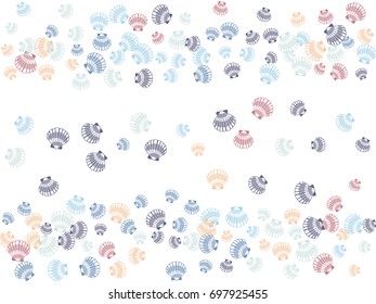 Seashell colorful vector illustration. Marine or oceanic sea, mollusk conch, pearl scallop, bivalve shellfish, underwater object, beach or holiday symbol, aquatic nature ornament.

