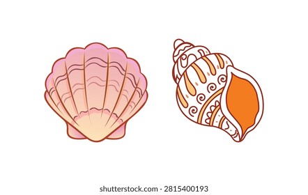 Seashell and Conch Shell Vector Illustration – Decorative Marine Shell Icon Set