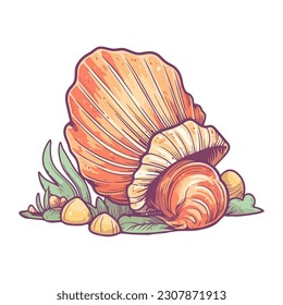 arrecife de coral de conchas marinas, icono de verano aislado
