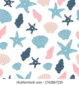 seashell creature repeat pattern. Nursery art background. Children's fabric pattern design.