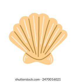 Seashell in a cute cartoon style isolated on white. Vector illustration with a smiling seashell.