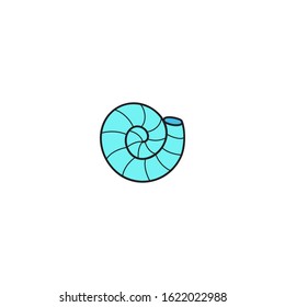 Seashell cute vector illustration. Hand drawn outlined ocean, marine, sea blue crustacean shell animal. Isolated.