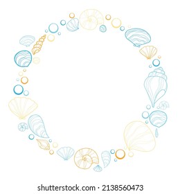 Seashell doodle with bubble wreath vector for decoration on summer holiday and marine life.