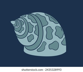 Seashell doodle concept. Blue colored shell. Nautical animal and underwater fauna. Tropics and exotic. Leaflet and booklet. Simple flat vector illustration isolated on blue background