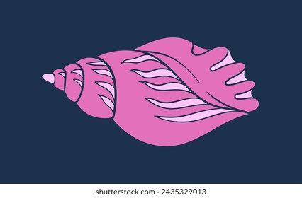 Seashell doodle concept. Pink organic patterns. Nautical animal and underwater flora and fauna. Wild life and biology. Template and layout. Simple flat vector illustration isolated on blue background