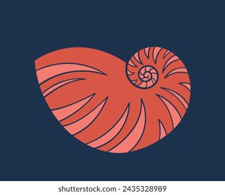 Seashell doodle concept. Red colored shell. Nautical animal and underwater fauna. Beauty and elegance. Graphic element for website. Simple flat vector illustration isolated on blue background