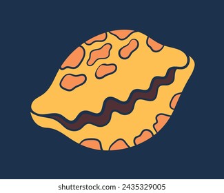 Seashell doodle concept. Yellow and orange organic patterns. Nautical animal and underwater flora and fauna. Template and layout. Simple flat vector illustration isolated on blue background