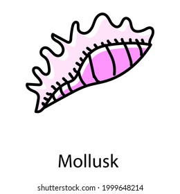Icono de doodle de conchas marinas de molusco, vector modificable 