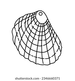 Elemento de diseño de la línea de doodle de conchas marinas para página de coloreado, recursos de enseñanza.