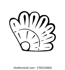 Seashell drawn with a Doodle style liner. Vector illustration, black and white.Used in the design of postcards packaging and labels of cosmetics.
