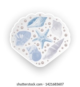 Seashell element of your design, Travel time banner. Hello Summer, holiday seashells frame. Vector EPS 10 illustration.
