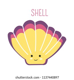 Seashell with face cartoon childish book character