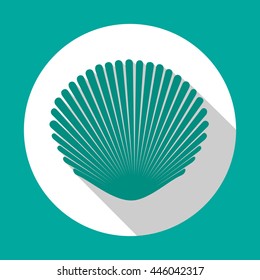 Seashell flat icon turquoise color with long shadow. Flat design style. Vector illustration. EPS10.