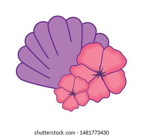 seashell with flowers isolated icon