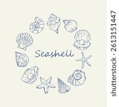 Seashell frame hand drawn doodle sketches