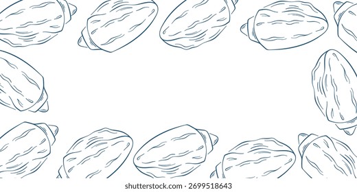 Ilustração de quadro de concha com desenho de estilo de arte de linha azul em um fundo branco. Perfeito para design e decoração com tema marinho.