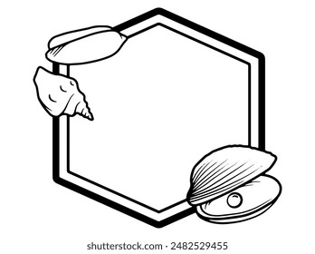 Seashell Frame Line Art Illustration