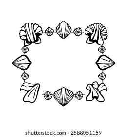 Seashell Frame: Nautical Summer Beach Decor, Ocean Border, Black and White Illustration, Vintage Design