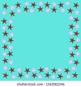 seashell frame on a turquoise background