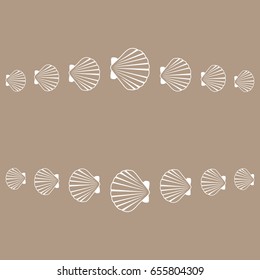 Seashell frame vector illustration. Marine or oceanic sea shell border. Mollusk conch, pearl scallop, bivalve shellfish, underwater object, beach or holiday symbol, aquatic nature card frame template.
