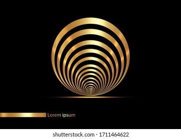 seashell golden lines in circle form, Design element Geometric shape with luxury style, Striped border frame for image in concentric circles. Technology round Logo, Spiral Vector Illustration isolated