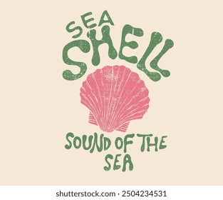 Seashell graphic print design for t shirt. Sound of the sea.