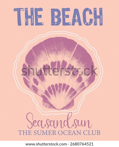 Seashell graphic print design for t-shirt, Vintage slogan print with ocean wave drawing illustration for graphic tee, Sketch of sea life elements. vintage seashell print art