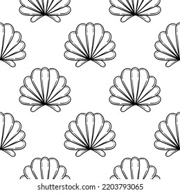 seashell hand drawn seamless pattern on white background
