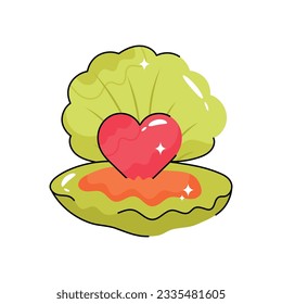 Seashell heart doodle vector outline icon. EPS 10 file