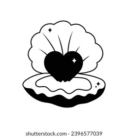 Seashell heart doodle vector outline Sticker. EPS 10 file