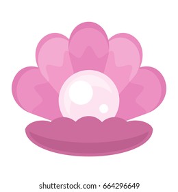 Seashell with huge pearl isolated on white background, vector illustration.