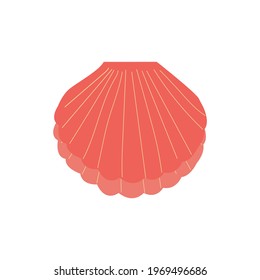 Seashell icon in red. Vector illustration 