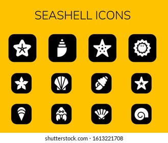 seashell icon set. 12 filled seashell icons.  Simple modern icons such as: Starfish, Clam, Shell, Seashell, Hermit crab, Sea urchin