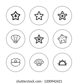 Seashell icon set. collection of 9 outline seashell icons with clam, seashell, shell, sea urchin icons. editable icons.