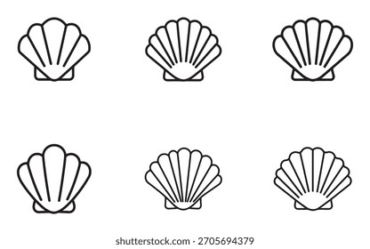 Muschel-Symbol-Set mit Linien-Zeichnung, Vektordesign-Elemente einzeln