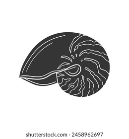 Seashell Icon Silhouette Illustration. Nautilus Vector Graphic Pictogram Symbol Clip Art. Doodle Sketch Black Sign.