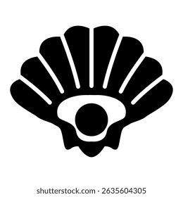 Seashell icon silhouette, seashell with pearl symbol. Shell scallop sea animal